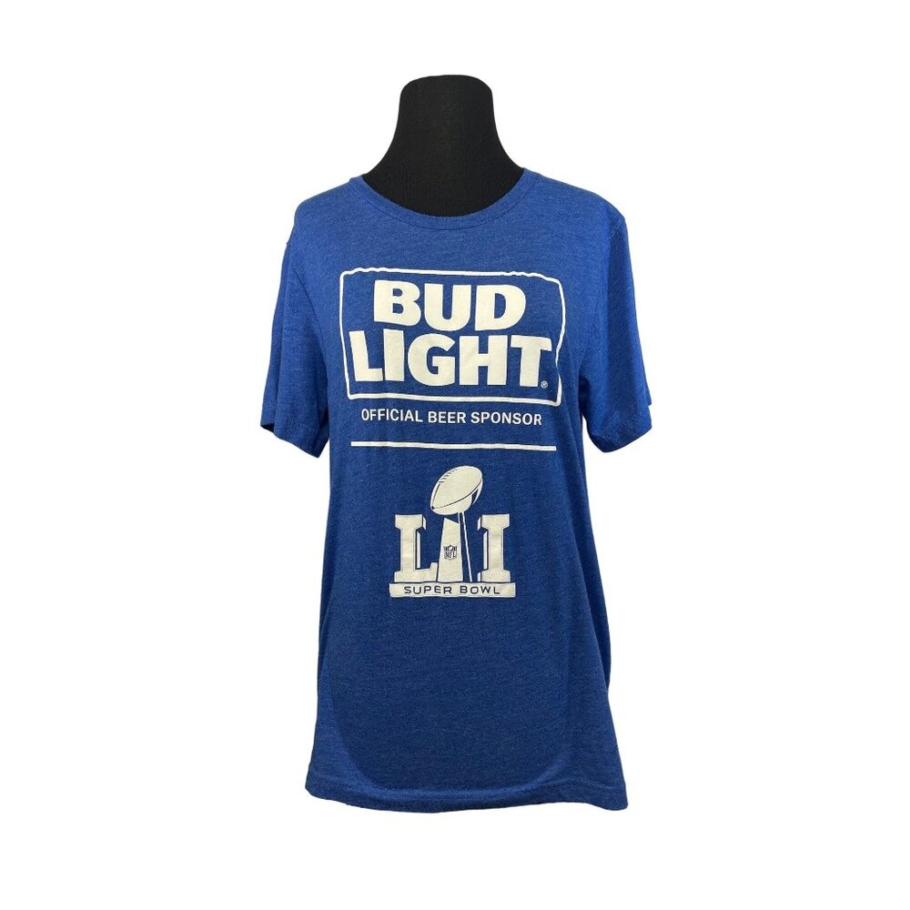 Bella Canvas Mens Graphic T-Shirt Blue M Cotton Blend Bud Light LII Super Bowl - Picture 1 of 6
